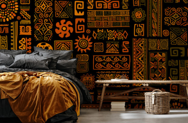 Dinding kamar dengan pola tribal